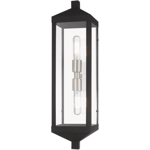 6.25 inch 2 Light Black Outdoor Wall Lantern with Clear Glass Shade-Lighting LumensLantern