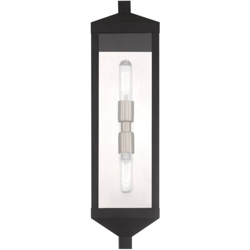 6.25 inch 2 Light Black Outdoor Wall Lantern with Clear Glass Shade-Lighting LumensLantern