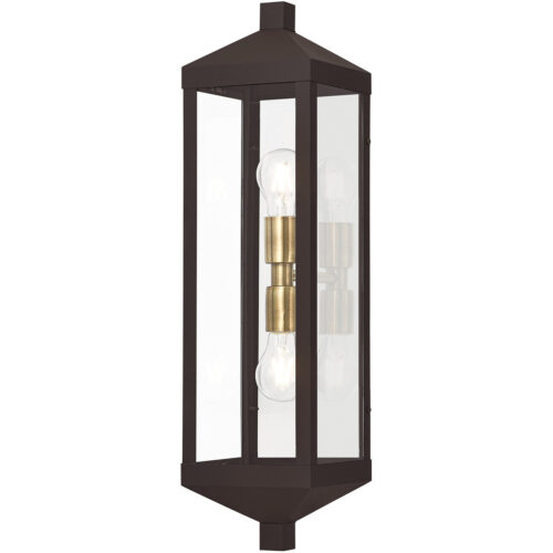 6.25 inch 2 Light Bronze Outdoor Wall Lantern with Clear Glass Shade-Lighting LumensLantern