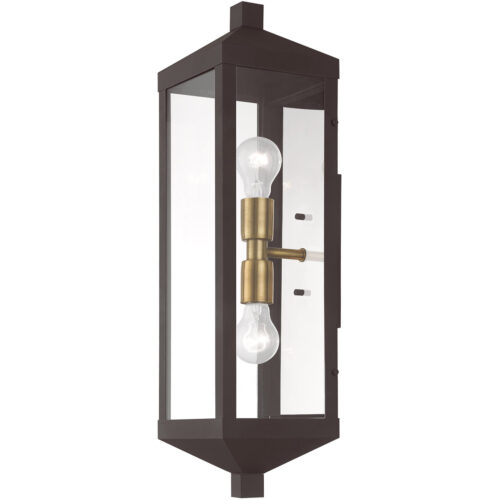 6.25 inch 2 Light Bronze Outdoor Wall Lantern with Clear Glass Shade-Lighting LumensLantern