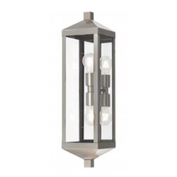 6.25 inch 2 Light Brushed Nickel Outdoor Wall Lantern with Clear Glass Shade-Lighting LumensLantern