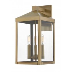 8.25 inch 3 Light Antique Brass Outdoor Wall Lantern with Clear Glass Shade-Lighting LumensLantern