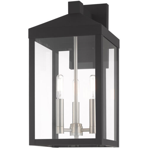 8.25 inch 3 Light Black Outdoor Wall Lantern with Clear Glass Shade-Lighting LumensLantern