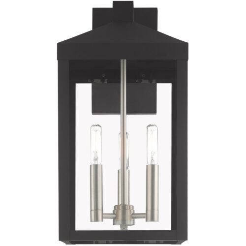 8.25 inch 3 Light Black Outdoor Wall Lantern with Clear Glass Shade-Lighting LumensLantern