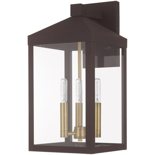 8.25 inch 3 Light Bronze Outdoor Wall Lantern with Clear Glass Shade-Lighting LumensLantern