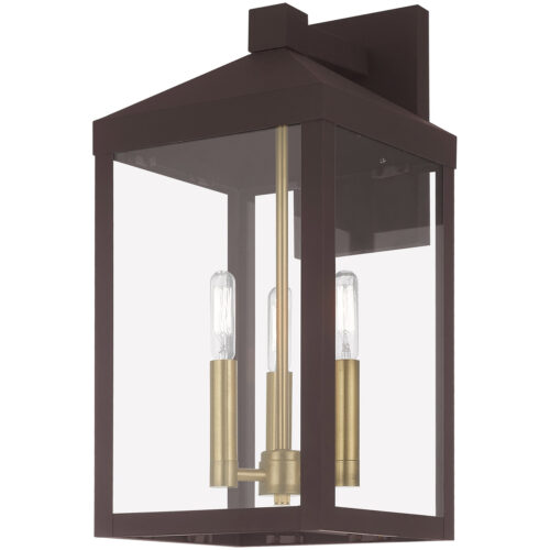 8.25 inch 3 Light Bronze Outdoor Wall Lantern with Clear Glass Shade-Lighting LumensLantern