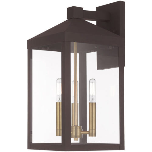 8.25 inch 3 Light Bronze Outdoor Wall Lantern with Clear Glass Shade-Lighting LumensLantern