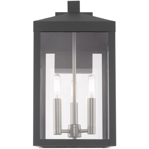 8.25 inch 3 Light Scandinavian Gray Outdoor Wall Lantern with Clear Glass Shade-Lighting LumensLantern