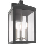 8.25 inch 3 Light Scandinavian Gray Outdoor Wall Lantern with Clear Glass Shade-Lighting LumensLantern