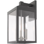 8.25 inch 3 Light Scandinavian Gray Outdoor Wall Lantern with Clear Glass Shade-Lighting LumensLantern