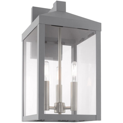 8.25 inch 3 Light Nordic Gray Outdoor Wall Lantern with Clear Glass Shade-Lighting LumensLantern