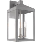 8.25 inch 3 Light Nordic Gray Outdoor Wall Lantern with Clear Glass Shade-Lighting LumensLantern