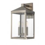 8.25 inch 3 Light Brushed Nickel Outdoor Wall Lantern with Clear Glass Shade-Lighting LumensLantern