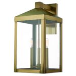 10.5 inch 3 Light Antique Brass Outdoor Wall Lantern with Clear Glass Shade-Lighting LumensLantern