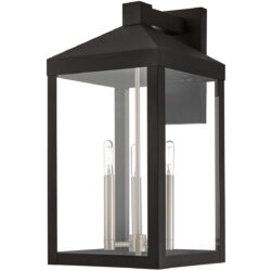 10.5 inch 3 Light Black Outdoor Wall Lantern with Clear Glass Shade-Lighting LumensLantern