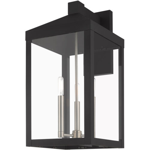 10.5 inch 3 Light Black Outdoor Wall Lantern with Clear Glass Shade-Lighting LumensLantern