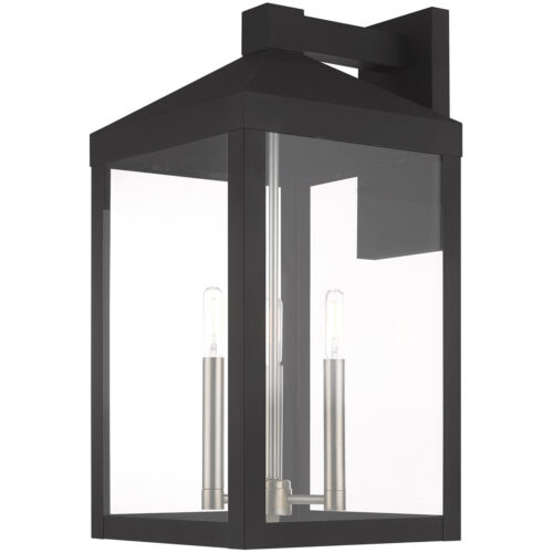 10.5 inch 3 Light Black Outdoor Wall Lantern with Clear Glass Shade-Lighting LumensLantern