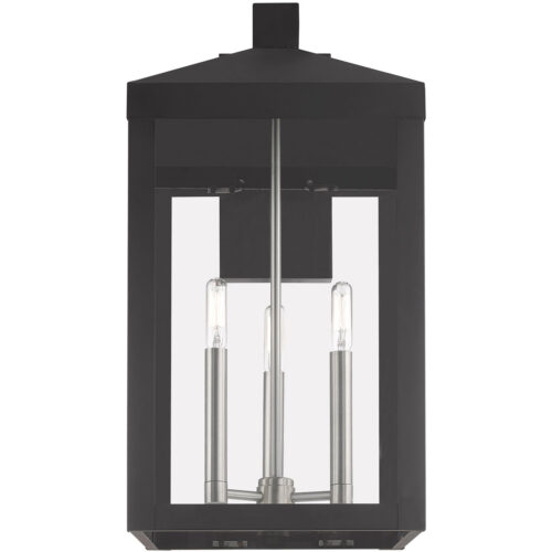 10.5 inch 3 Light Black Outdoor Wall Lantern with Clear Glass Shade-Lighting LumensLantern