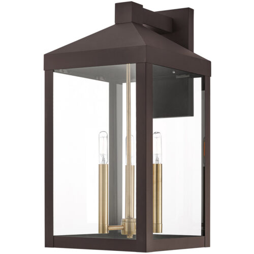 10.5 inch 3 Light Bronze Outdoor Wall Lantern with Clear Glass Shade-Lighting LumensLantern