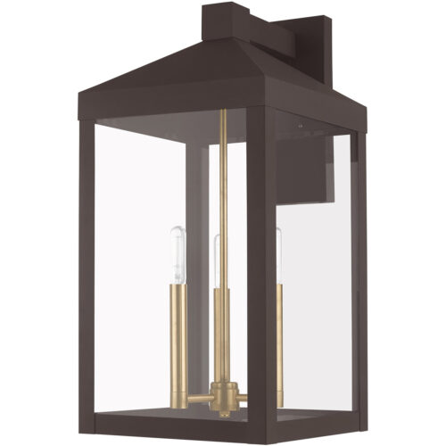 10.5 inch 3 Light Bronze Outdoor Wall Lantern with Clear Glass Shade-Lighting LumensLantern