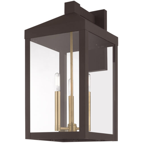 10.5 inch 3 Light Bronze Outdoor Wall Lantern with Clear Glass Shade-Lighting LumensLantern