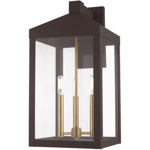 10.5 inch 3 Light Bronze Outdoor Wall Lantern with Clear Glass Shade-Lighting LumensLantern