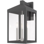 10.5 inch 3 Light Scandinavian Gray Outdoor Wall Lantern with Clear Glass Shade-Lighting LumensLantern