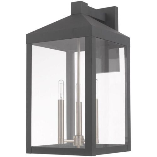 10.5 inch 3 Light Scandinavian Gray Outdoor Wall Lantern with Clear Glass Shade-Lighting LumensLantern