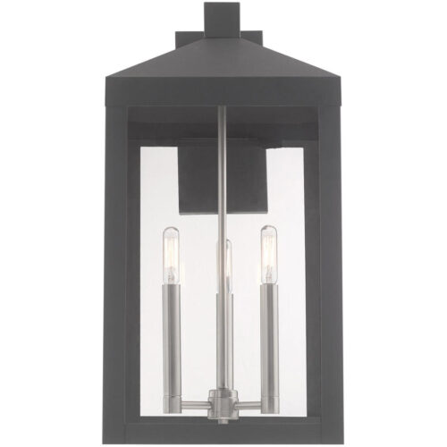 10.5 inch 3 Light Scandinavian Gray Outdoor Wall Lantern with Clear Glass Shade-Lighting LumensLantern