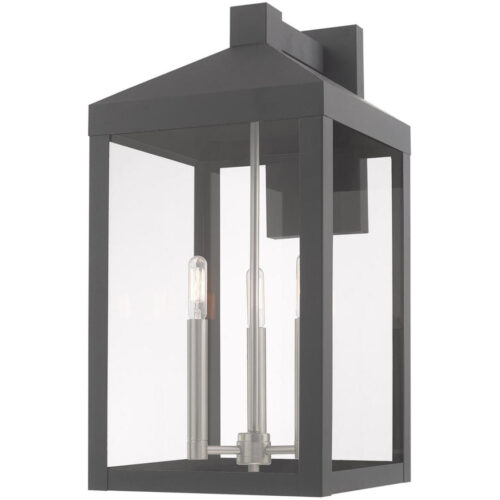 10.5 inch 3 Light Scandinavian Gray Outdoor Wall Lantern with Clear Glass Shade-Lighting LumensLantern