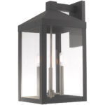 10.5 inch 3 Light Scandinavian Gray Outdoor Wall Lantern with Clear Glass Shade-Lighting LumensLantern