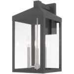 10.5 inch 3 Light Scandinavian Gray Outdoor Wall Lantern with Clear Glass Shade-Lighting LumensLantern