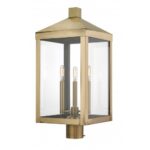 10.5 inch 3 Light Antique Brass Outdoor Post Top Lantern with Clear Glass Shade-Lighting LumensLantern