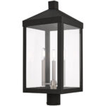 10.5 inch 3 Light Black Outdoor Post Top Lantern with Clear Glass Shade-Lighting LumensLantern