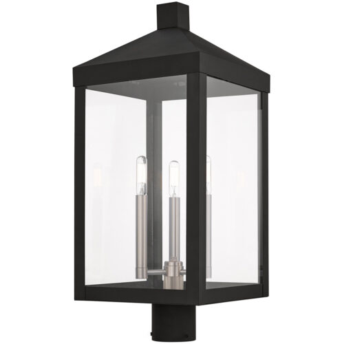 10.5 inch 3 Light Black Outdoor Post Top Lantern with Clear Glass Shade-Lighting LumensLantern