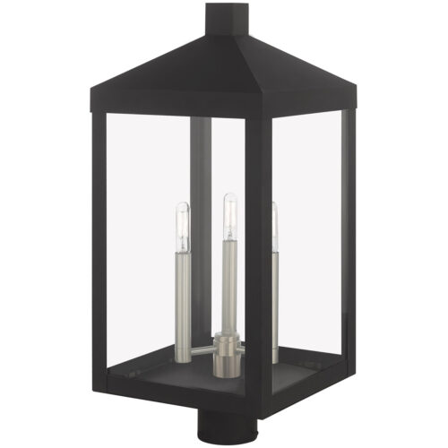 10.5 inch 3 Light Black Outdoor Post Top Lantern with Clear Glass Shade-Lighting LumensLantern