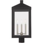 10.5 inch 3 Light Black Outdoor Post Top Lantern with Clear Glass Shade-Lighting LumensLantern