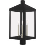 10.5 inch 3 Light Black Outdoor Post Top Lantern with Clear Glass Shade-Lighting LumensLantern