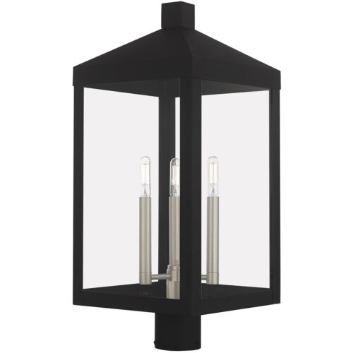 10.5 inch 3 Light Black Outdoor Post Top Lantern with Clear Glass Shade-Lighting LumensLantern