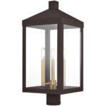 10.5 inch 3 Light Bronze Outdoor Post Top Lantern with Clear Glass Shade-Lighting LumensLantern