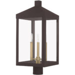 10.5 inch 3 Light Bronze Outdoor Post Top Lantern with Clear Glass Shade-Lighting LumensLantern