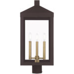 10.5 inch 3 Light Bronze Outdoor Post Top Lantern with Clear Glass Shade-Lighting LumensLantern