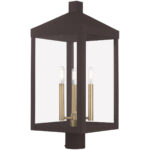 10.5 inch 3 Light Bronze Outdoor Post Top Lantern with Clear Glass Shade-Lighting LumensLantern