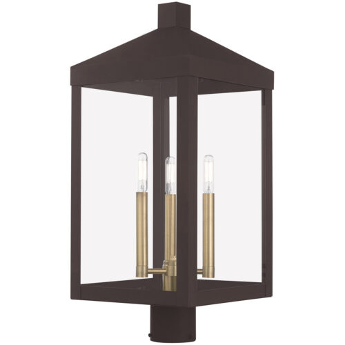 10.5 inch 3 Light Bronze Outdoor Post Top Lantern with Clear Glass Shade-Lighting LumensLantern