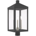 10.5 inch 3 Light Scandinavian Gray Outdoor Post Top Lantern with Clear Glass Shade-Lighting LumensLantern