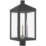 10.5 inch 3 Light Scandinavian Gray Outdoor Post Top Lantern with Clear Glass Shade-Lighting LumensLantern