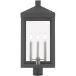 10.5 inch 3 Light Scandinavian Gray Outdoor Post Top Lantern with Clear Glass Shade-Lighting LumensLantern