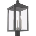 10.5 inch 3 Light Scandinavian Gray Outdoor Post Top Lantern with Clear Glass Shade-Lighting LumensLantern