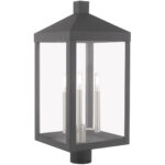 10.5 inch 3 Light Scandinavian Gray Outdoor Post Top Lantern with Clear Glass Shade-Lighting LumensLantern