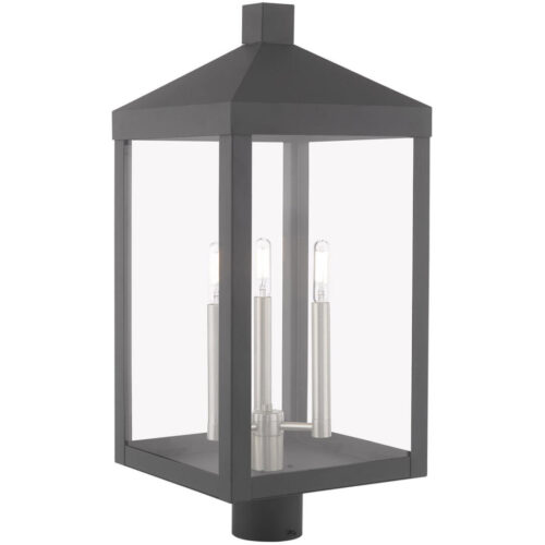 10.5 inch 3 Light Scandinavian Gray Outdoor Post Top Lantern with Clear Glass Shade-Lighting LumensLantern